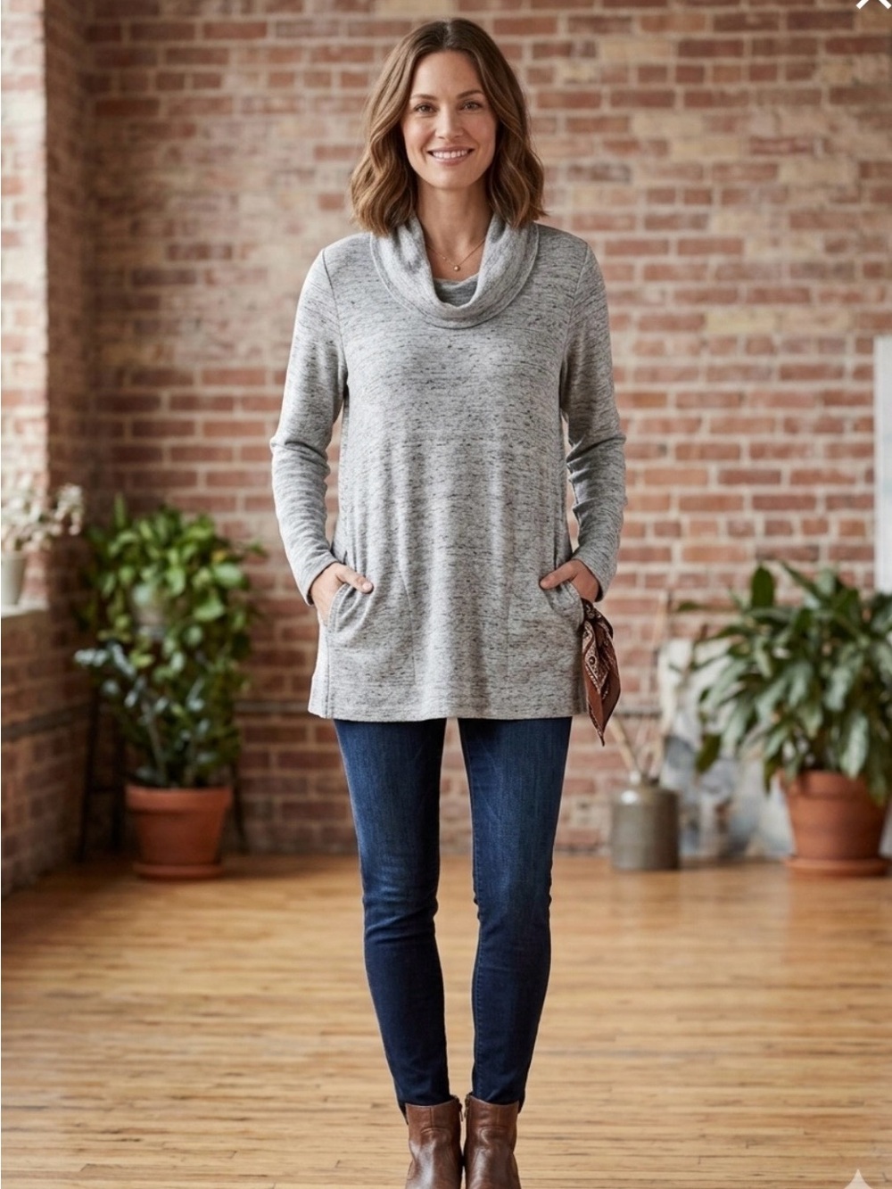 J Jill pull over knit sweater with cowl neck and pockets size large